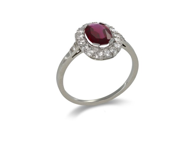 Burmese ruby and diamond coronet cluster ring, circa 1950.