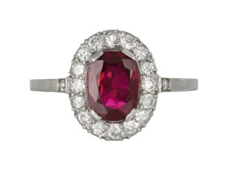 Burmese ruby and diamond coronet cluster ring, circa 1950.