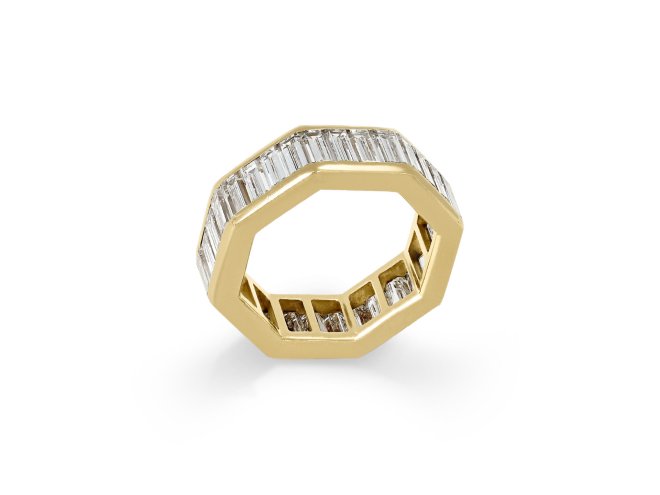 Baguette cut diamond eternity ring, circa 1970.