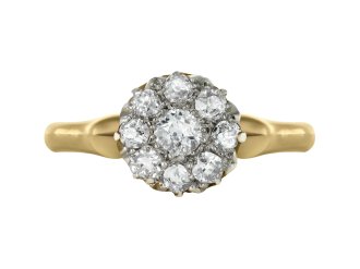 Victorian diamond coronet cluster ring, English, 1892.