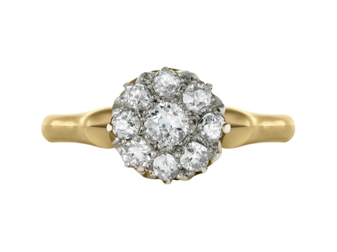 Victorian diamond coronet cluster ring, English, 1892.