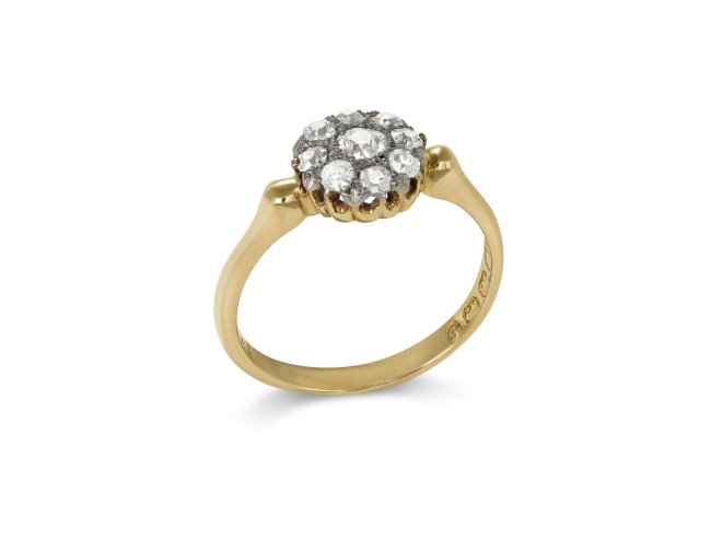 Victorian diamond coronet cluster ring, English, 1892.