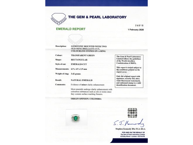 Colombian emerald diamond three stone ring, circa 1920.