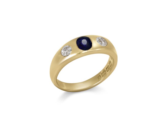 S Blanckensee & Son sapphire and diamond gypsy ring, English, 1893.