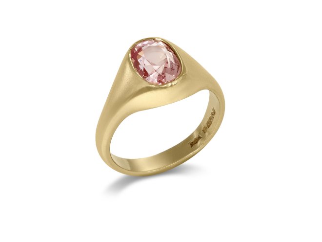 Padparadscha Ceylon sapphire ring, circa 19....