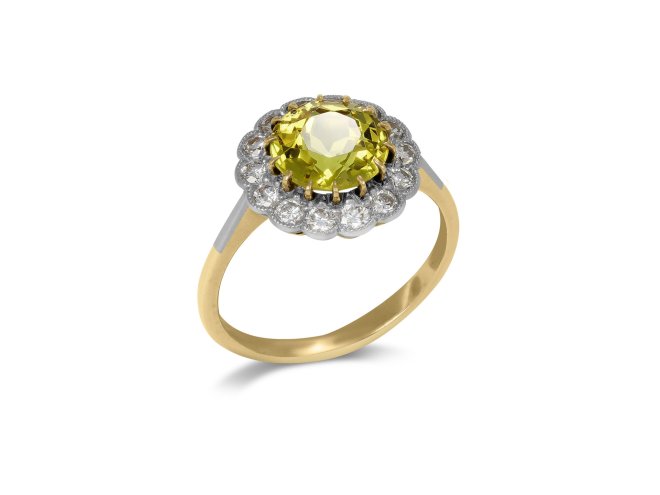 Yellow sapphire and diamond coronet cluster ring, circa 1910.
