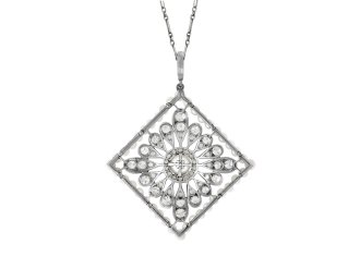 Cartier natural pearl and diamond pendant, American, circa 1920.