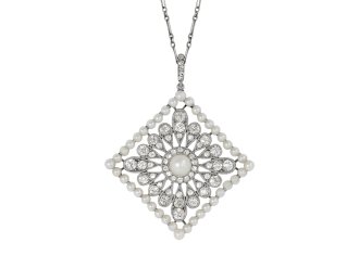 Cartier natural pearl and diamond pendant, circa 1920.