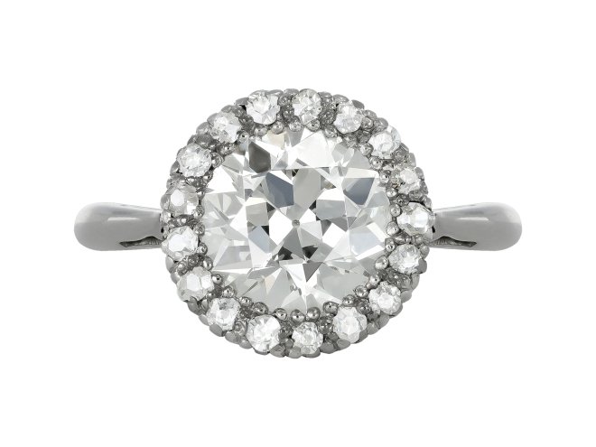 Old cut diamond coronet cluster ring, circa 1930.