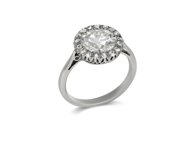 Old cut diamond coronet cluster ring, circa 1930.