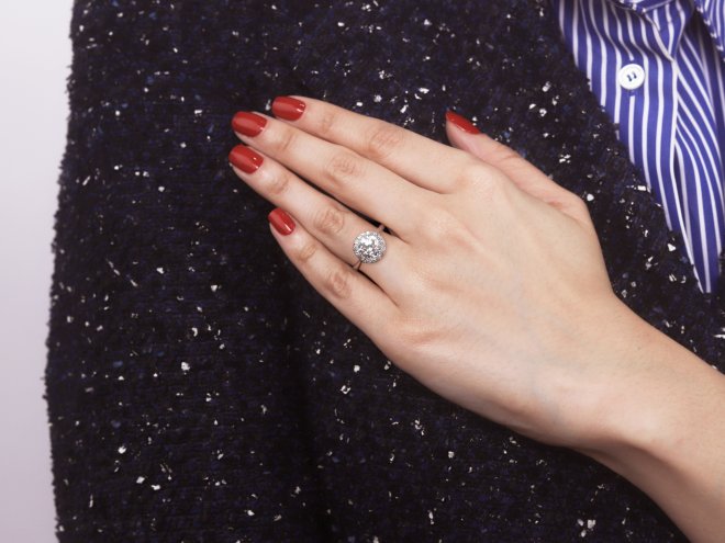 Old cut diamond coronet cluster ring, circa 1930.