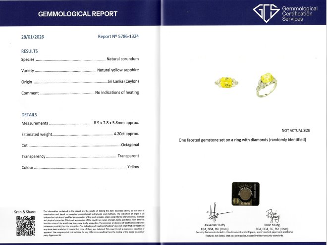 Yellow Ceylon sapphire and diamond flanked solitaire ring, circa 1950. 