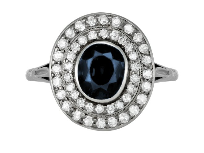 Sapphire and diamond cluster ring, circa 1920.