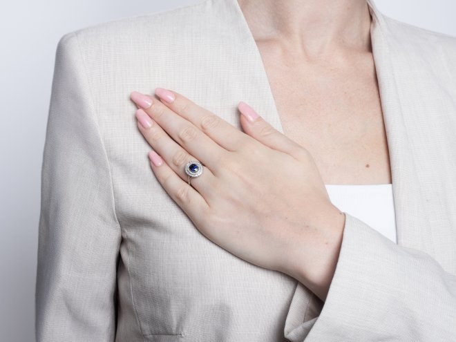 Sapphire and diamond cluster ring, circa 1920.