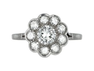 Diamond coronet cluster ring, French, circa 1950.