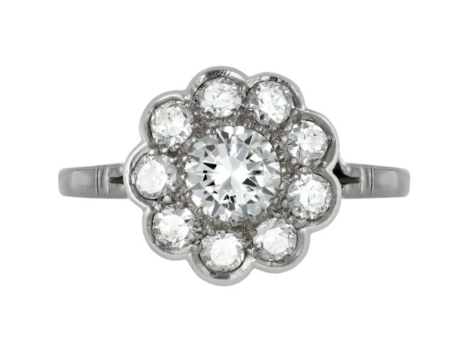 Diamond coronet cluster ring, French, circa 1950.