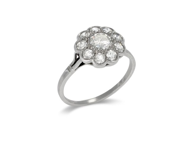 Diamond coronet cluster ring, French, circa 1950.