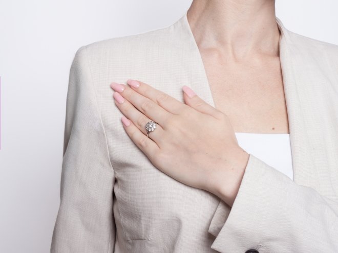 Diamond coronet cluster ring, French, circa 1950.