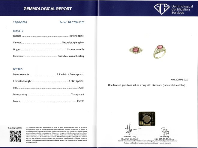 Purple spinel and diamond cluster ring, circa 1920.
