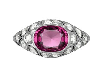 Purple spinel and diamond cluster ring, circa 1920.