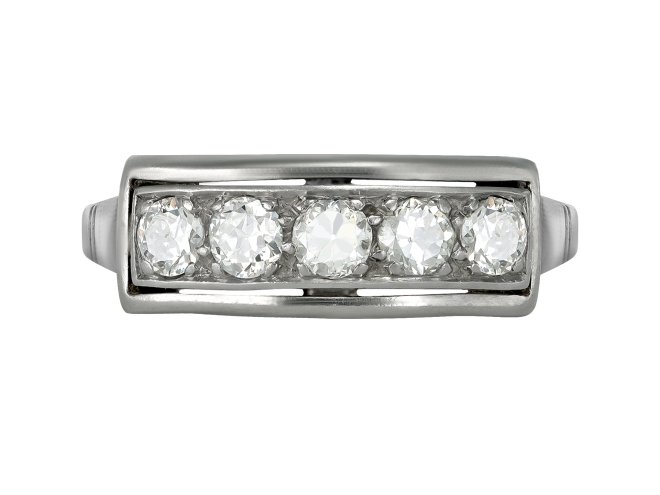 Diamond five stone ring, circa 1915. 