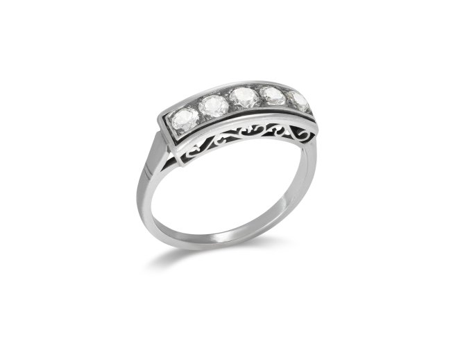 Diamond five stone ring, circa 1915. 