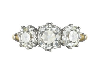 Old mine diamond three stone ring, circa 1910.