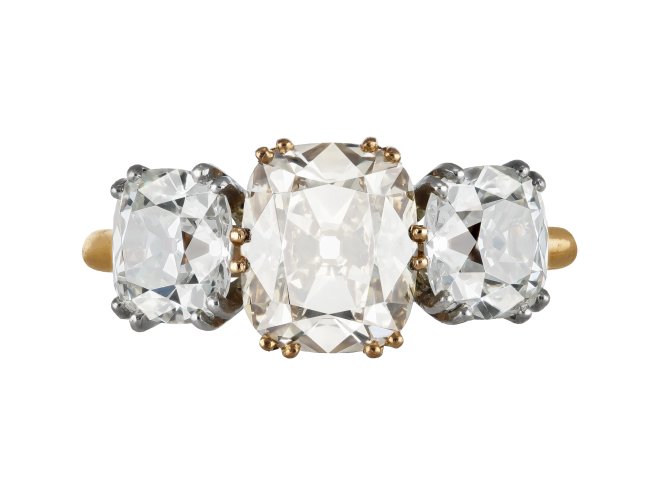 Fancy Light Brown three stone diamond ring.