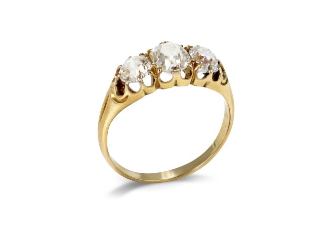 Diamond three stone ring, circa 1900.