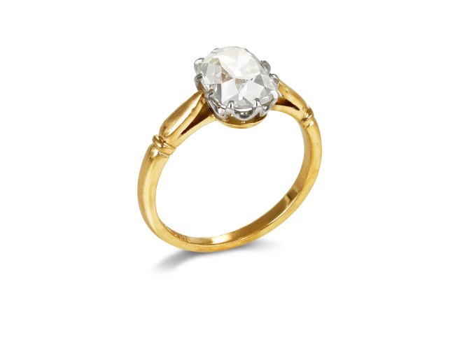 Old mine diamond solitaire ring, circa 1905.