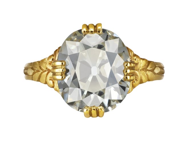 5.02 carat Old mine diamond solitaire ring, English, late 19th Century.