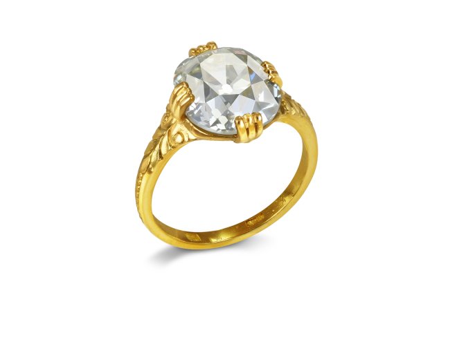 5.02 carat Old mine diamond solitaire ring, English, late 19th Century.
