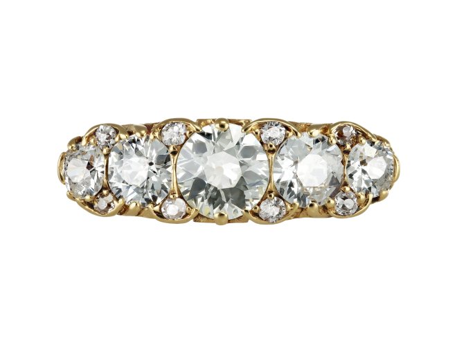 Victorian diamond five stone ring, English,1898.