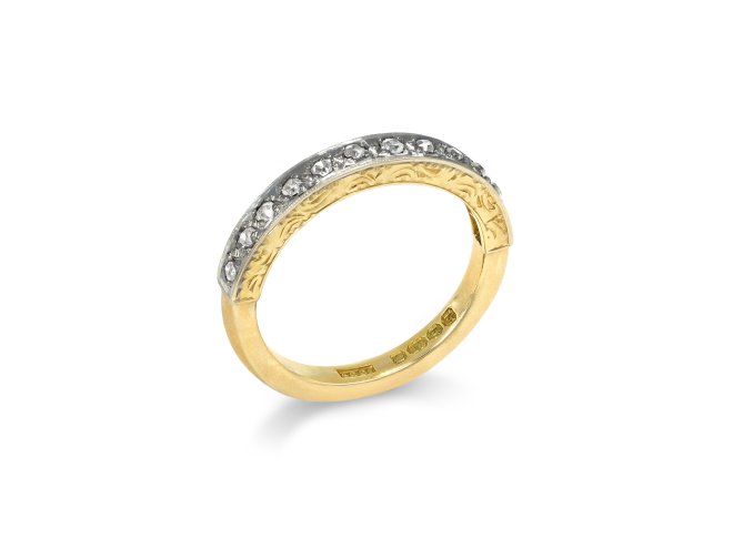Vintage diamond half eternity ring, English, 1934. 