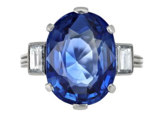 Ceylon sapphire and diamond ring, French, circa 1920.