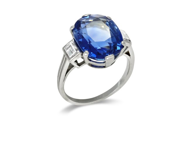 Ceylon sapphire and diamond ring, French, circa 1920.