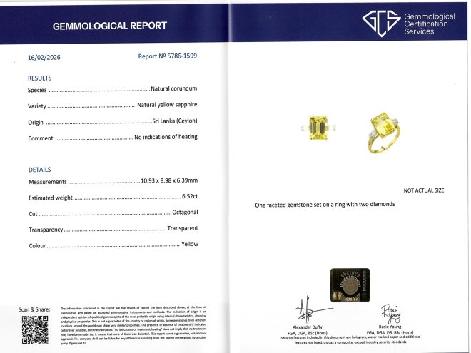 Yellow Ceylon sapphire and diamond flanked solitaire ring, circa 1950. 