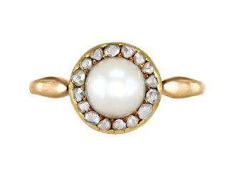 Pearl and diamond coronet cluster ring, English, circa 1905