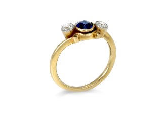 Sapphire and diamond three stone ring, circa 1905. 