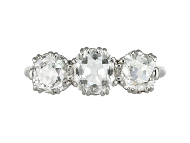 Old mine diamond three stone ring, circa 1920.