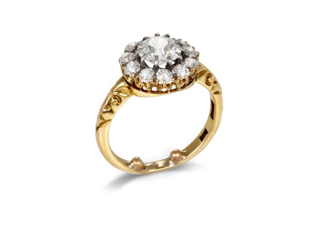 Victorian old mine diamond coronet cluster ring, circa 1890.