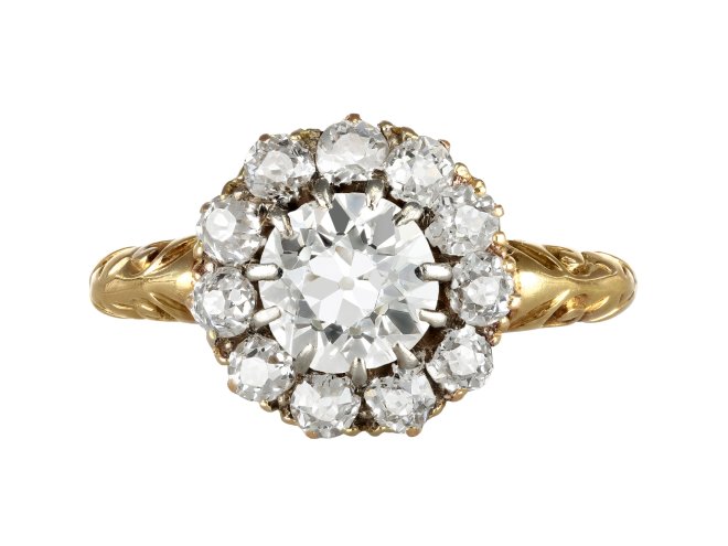 Victorian old mine diamond coronet cluster ring, circa 1890.