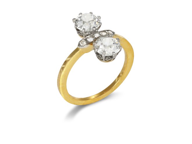 Edwardian diamond two stone ring, circa 1905.