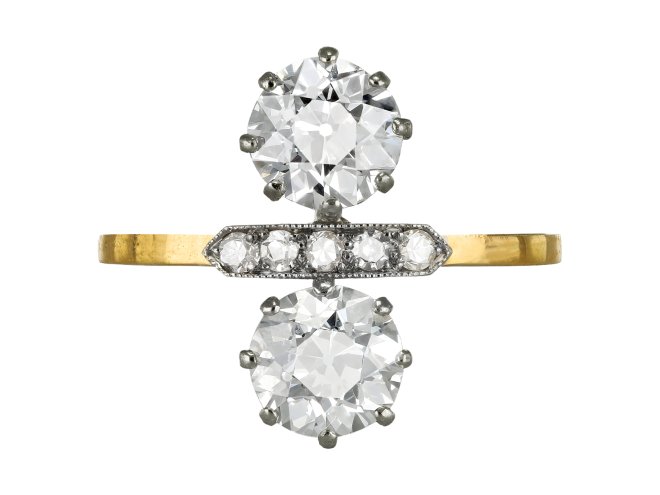 Edwardian diamond two stone ring, circa 1905.