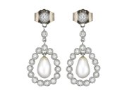 Natural pearl and diamond drop earrings, circa 1940.