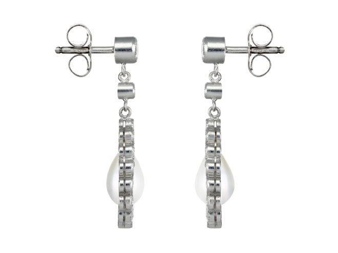 Natural pearl and diamond drop earrings, circa 1940.