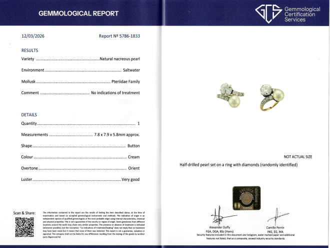 Natural pearl and diamond crossover ring, circa 1910. 