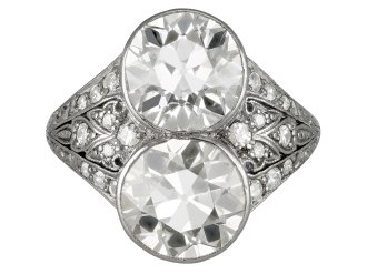 6.25 carat old mine diamond two stone ring, circa 1910.