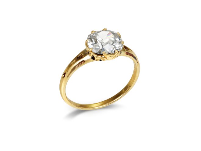 Old mine diamond solitaire ring. circa 1890.