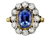 Ceylon sapphire and diamond coronet cluster ring, circa 1890.